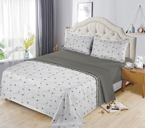 H HANSEL HOME Juego de Sábanas Cama 150x190/200cm 4 Piezas Microfibra Extra Suave, Sábanas Bajera Ajustable, Encimera, 2 Fundas de Almohada Estampado Ondas Grises