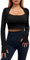 Imily Bela Damen Langarm Crop Tops Slim Gym Top Quick Dry Sport Yoga Oberteile Basic T-Shirt Mit Eingebautem BH Schwarz M