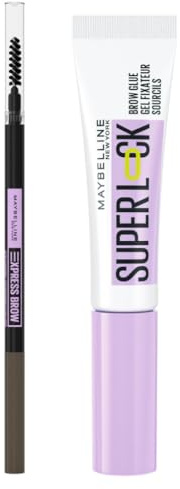 Maybelline New York Kit Sopracciglia, Con Matita Modellante e Gel Fissante, Sopracciglia Definite e Laminate, Tenuta 24H, Gel Super Lock Brow Glue, Matita Ultra Slim Brow, Tonalità: Medium Brown