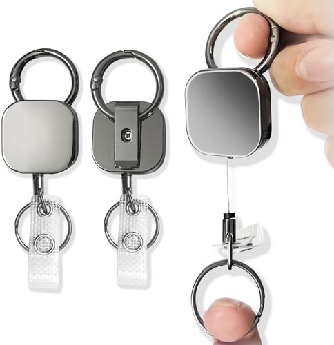 2 piezas Llavero Retráctil, Llavero Extensible Retractil, Clip de insignia retráctil,Soporte retráctil para insignias,Porta Tarjetas Llavero Retractil,Para llaveros,clip de insignia de identificación.