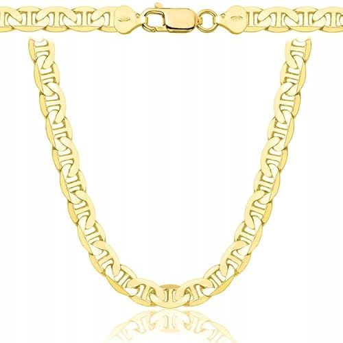 AMAR PRAGNA Gold Damen/Herren Kette 925/585, original geflochten, Breite 6,5 mm, Goldkette- Halskette, vergoldete kette 585- königskette gold, goldschmuck plattenkette 60 cm