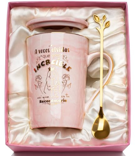Regalos Originales para Mujer Taza, Regalos Navidad Regalo Mujer Regalo Taza Cerámica 400ml, Regalos Personalizados para Muje-r, Regalos para Mujers Taza, con Tapas, Cucharas, Tarjetas, Cajas Regalo