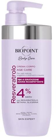 Biopoint - Age Care Crema Corpo con Resveratrolo per Pelli Mature, Azione Ricompattante ed Elasticizzante, 72H di Idratazione, Nutre e Protegge la Barriera Cutanea, 500 ml