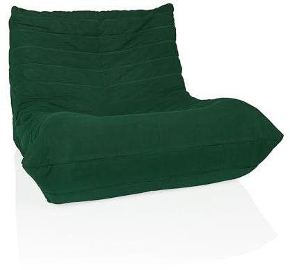 hjh Living Sitzolo Pouf de Sol, avec Dossier, Confortable, pour Chambre à Coucher, Salon, Tissu côtelé, Vert foncé