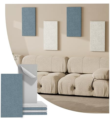 Reverbeon 4PCS Acoustic Panels, 24x12 Fabric Acoustic Panels for Walls, Self-Adhesive Sound Absorbing Panels for Home, Office, Studios (Slate Navy & Chalk White)