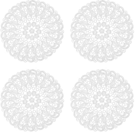 Piriuuo 4 Pcs 10 Inch Lace Doilies for Tables, Round Crochet Doilies Vintage Lace Placemats Cotton Handmade Laces Coasters Table Placemats for Kitchen Dining Room Birthday Party Wedding Decoration