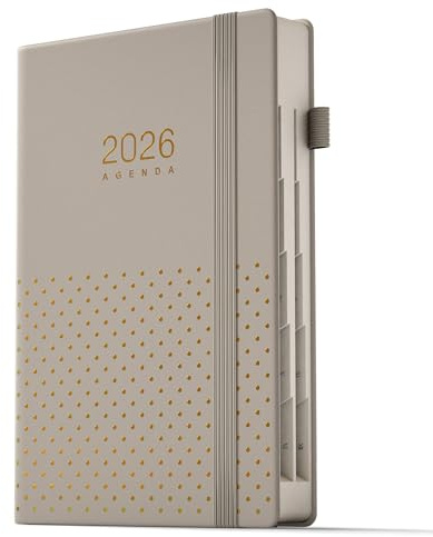 TDOLISSTE - Calendario 2026 Planificador, A5 Agenda Libro Calendario 365 Páginas Plan Diario y 24 Páginas Plan Mensual, Multilingüe, Porta Lápices y Bolsillo Interior, Edición Encuadernada (Gris)