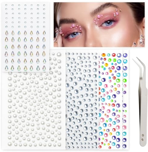 1059 PCS Strass Autocollants,Paillettes Visage Strass,Gem Cristal Acrylique,Autocollant Décoration DIY Corps Ongles Cristal Acrylique Multicolore Formes Variées
