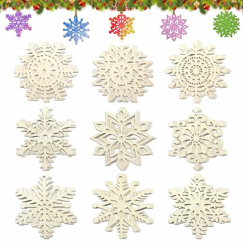Decoration Noel Sapin Bois Flocons de Neige,36 Pièces Ornement Noël Decoration Sapin de Noel en Bois,Suspendre Pendentifs en 9 Motifs pour Étiquettes Cadeaux et Décorer d'arbre Bricolage