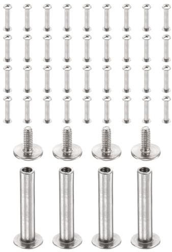 sourcing map 40set Chicago Screw M2x16mm 5mm Length Metal Phillips Nail Rivet Stud Bolts Rivets Binding Post Screw for DIY Leather Belt Bag Craft Bookbinding, Silver