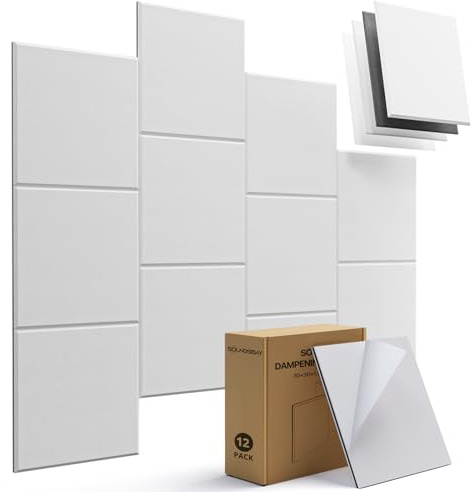 Soundsbay Mass Loaded Vinyl, Soundproof Wall Panels Self-adhesive, 12 Pack Square Mass Loaded Vinyl Soundproofing, 12''x12'' Soundproofing Panels for Walls, Home Office, Reccording Studio White