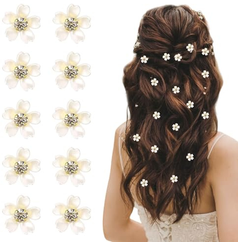 Muorruo 20 stycken minihårspännen, vita blommor hårklämmor med strass, söta blomsterflickor hårsmycken dekorationer, hårspännen för bröllop, brud hårspännen (vit)