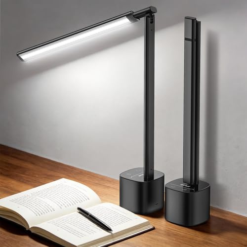 Jeebel Lampada Scrivania Wireless, 5000mAh Batteria LED Desk Lamp con Touch Dimmerazione Continua, 3 Temperature Colore, Angolo di Illuminazione Regolabile 180°, Portatile Luce Scrivania per Ufficio