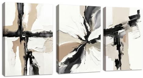 3 st neutral abstrakt bild väggdekoration med ram, modern svart och vit beige canvastryck nordisk minimalistisk målning affischer dekor för sovrum vardagsrum kök 30 x 40 cm x 3