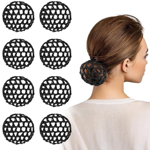 HYRKOTW 8 Pezzi Copertura a Rete per Danza, Retina per Capelli,Rete per Capelli Chignon, Adatto per assistenti di volo, infermieri, personale di banca, hotel, ballerini (Nero)