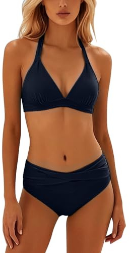 Maillot de Bain Deux pièces pour Femme - Push Up - Bikini Dos Nu - Style Vintage
