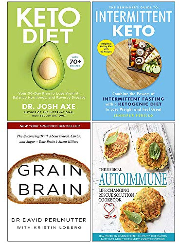 Keto Diet Dr Josh Axe, Beginners Guide To Intermittent Keto, Grain Brain, Medical Autoimmune Life Changing Rescue Solution Cookbook 4 Books Collection Set