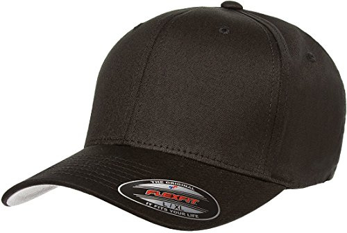 Flexfit Unisex Cotton Twill Fitted Baseball Cap, Black, Small-Medium US