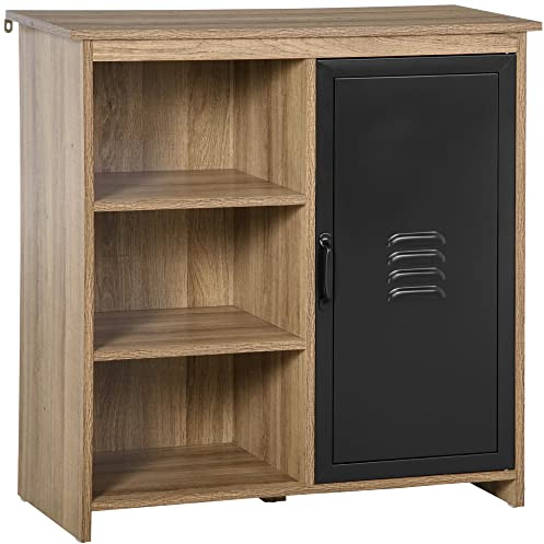 HOMCOM Buffet Industriel - Meuble de Rangement sur Pied 3 niches Placard - en Bois et Porte métal Noir