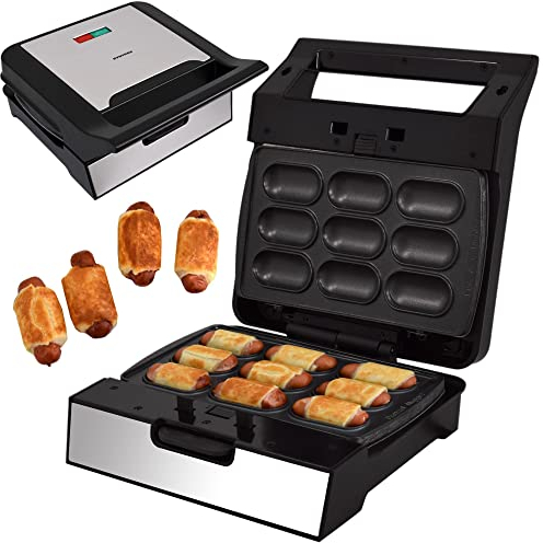 Syntrox Germany Maker MM-1400W Hot Dog Maker mit Wechselbaren Antihaftbeschichteten Backplatten