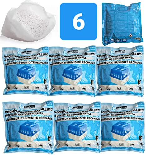 BENSON CLEAN 6x absorbeur d'humidité recharge 400 g - Rechargez les sacs de granulés d'humidité dans des sacs non tissés, adaptés aux déshumidificateurs généraux jusqu'à env. 23 m² 0012863