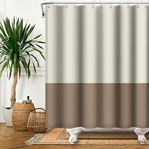 SDOTPMT Tenda da doccia pallida 105 x 160 cm, colore giallo marrone, tema semplice, classico e tradizionale, tessuto in poliestere impermeabile per bagno con ganci