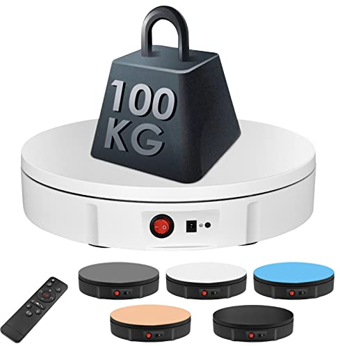 Plateau Tournant Electrique, Aomdom 100KG 30CM Table Tournante Rotative électrique Rechargeable à 360 Degrés avec Télécommande Vitesse Réglable Direction pour la Photographie Affichage Vidéo(Blanc)