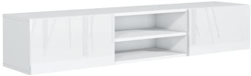 meble masztalerz Meuble TV 160 cm - Moderne Table Television Salon - Meuble TV Mural avec Rangement - Design Meubles de Salon - Blanc Brillant 160 x 35 x 29,5 cm