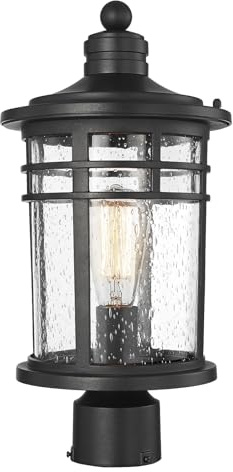 Darkaway Large Outdoor Post Lights Lamp Posts Outdoor Lighting, 17inch Aluminum Post Lights Waterproof Outdoor Light Fixtures with Glass, Light Posts for Outside Patio Yard (Large, Black)