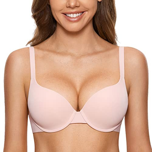DOBREVA Damen Push Up Bügel BH Soft T Shirt BHS mit Licht Gepolstert Komfort Sexy Nacktes Rosa 85D