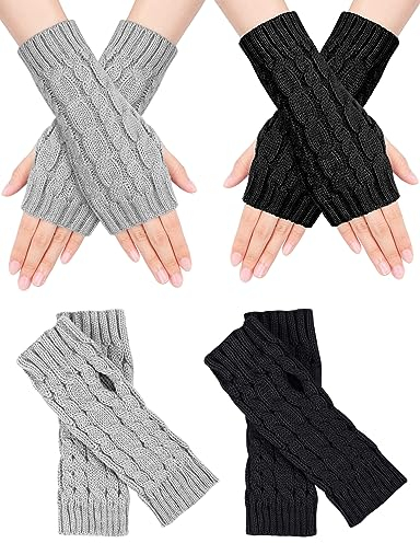 MELLIEX 2 Paar Handschuhe Fingerlos, Winter Pulswärmer Handschuhe Unisex, Strick Handstulpen Damen