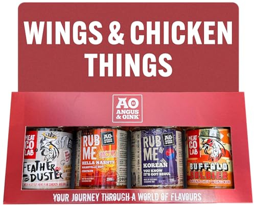 Angus & Oink Gift Set | Wings & Chicken Gift Box | 1 x Feather Duster BBQ Seasoning 220G | 1 x Hella Nashty 200G | 1 x Korean Seasoning 200G | 1 x Buffalo seasoning 200G | The best BBQ Lover Gift Set