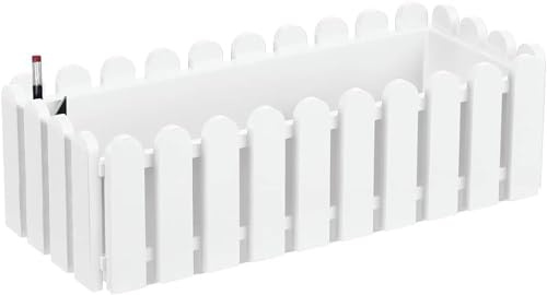 Ondis24 Blumenkasten Landhaus Balkonkasten Kasten Pflanzkübel, aus recyceltem Kunststoff, witterungsbeständig, inkl. Wasserspeicher (weiß, 50 cm)