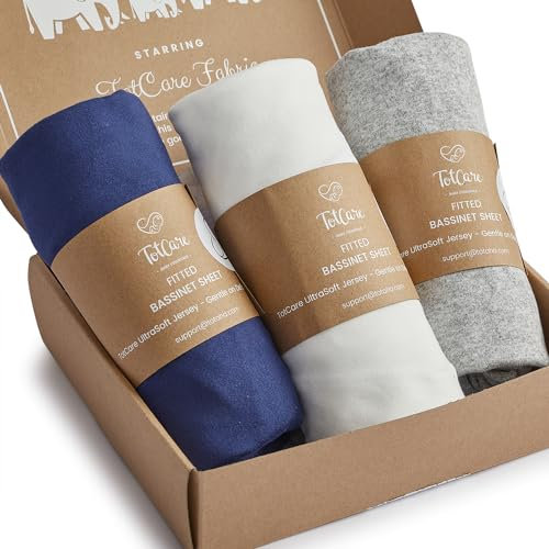 TotCare Stubenwagen-Spannbettlaken für 4 Mütter Mamaroo Sleep Stubenwagen, ovale Matratze, 45,7 x 76,2 cm, butterweich, Premium-Stretch-Jersey-Strick, Marineblau + Grau + Wolke, 3 Stück