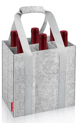 Eurhomewit Bottle Bag 6 Compartments, Wine Bottle Carrier Felt Wine Tote Bag Holder with Protable Handles, Reusable Wine Bottle Bag for Transporting Red Wine, Champagne, Beer and Water Bottles - Grey