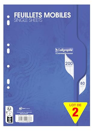 Calligraphe 2676AMZC Un lot de 2 Paquets de Copies Perforées : 200 Pages FEUILLETS MOBILES 80g + 200 Pages COPIES DOUBLES 70g - A4 21x29,7 cm - Grands Carreaux