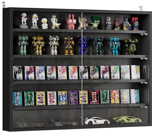 HOMCOM Vitrina Expositora Vitrina de Pared con Estantes Ajustables y 2 Puertas Correderas de Vidrio para Colecciones Perfumes Figuras de Decoración 80x9,5x60 cm Negro