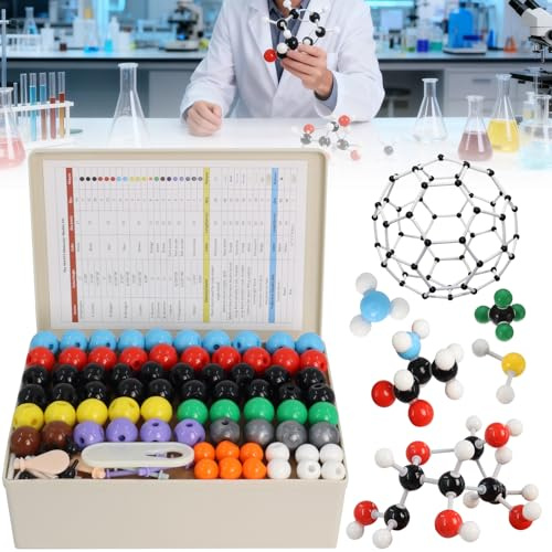 Modelos Moleculares Kit de Química Orgánica e Inorgánica 444 Piezas con Átomo Enlaces y Guía de Instrucción para Maestros y Científicos Conjunto Científico de Átomos para Enseñanza Clases de Química