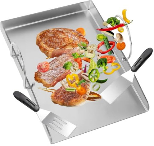 Juego de plancha de 45 x 30 cm con asas, placa para barbacoa de gas y barbacoa de carbón