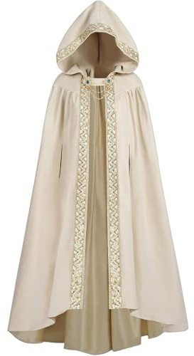 Duohropke - Mantello medievale da donna con cappuccio, mantello con manica, trench monocromatico, cappuccio rinascimentale, vampiro, mantello con cappuccio, cappotto per matrimonio, abito da sposa