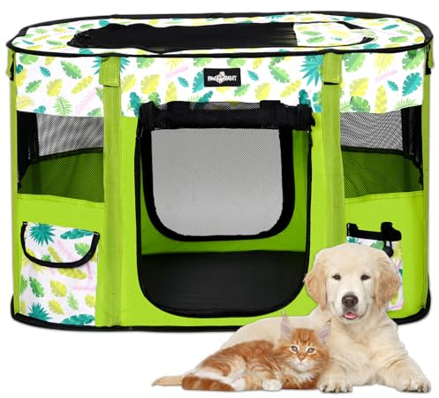 Poskena Foldable Pet Playpen, Green Dog Cage Puppy Pen For Indoor & Outdoor, Dog Tent,（70 * 55 * 45cm）, Travel Dog Crate Use for Small Medium Dogs, Puppies