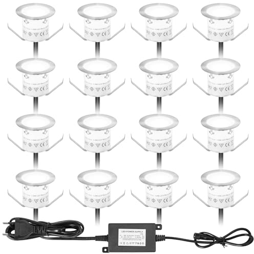 Terrassen Einbaustrahler, IP67 wasserdicht für Außen Bodeneinbauleuchten für Garten Gehweg, 32mm Neutralweiß 16er Set，Außen Led 12V Mini Einbauleuchte für Garten Gehweg Küche Balkon Treppen Holzd
