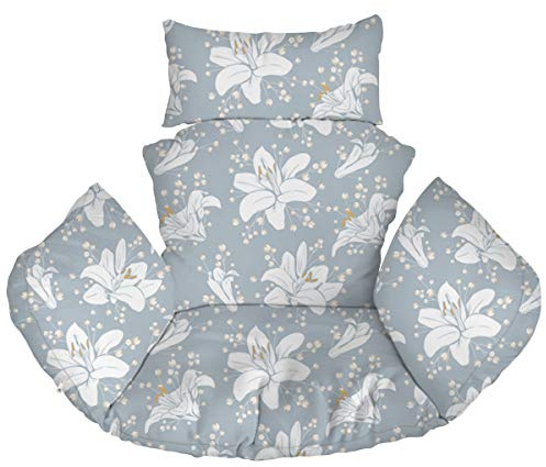 Ferocity Suspendu Hamac Chaise Coussins XXL, Imperméable Siège de Chaise Rembourrage pour Patio Jardin, Balançoire Panier Suspendu Coussin de Siege, Blue Flowers (Lilies) [114]