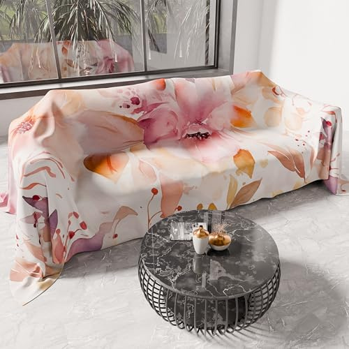 PETTI ARTIGIANI ITALIANI - Cubresofá Multiuso de Microfibra Antimanchas, Diseño 25 Floral 2, Lavable y Protector para Sofá, Colcha y Cubremesa – 400x270 cm - Made in Italy