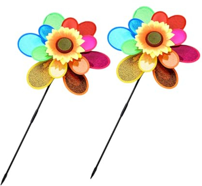 Sewroro Mulino a Vento da Giardino Girasole Doppio Strato in Plastica 2 Pezzi Girandola per e Decorazione Cortile Giocattolo Leggero e Resistente per Esterni