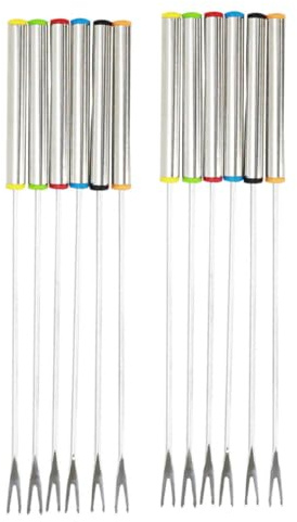 SHINEOFI Forchette da Fonduta in Acciaio Inossidabile 12 Pezzi Forchette da Dessert e Frutta 24 CM Manico Colorato Resistente al Calore per Feste e Barbecue