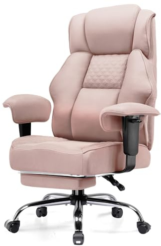 GTPLAYER Silla de oficina ancha para videojuegos, de tela de alta calidad, ergonómica, silla de escritorio ajustable y giratoria con reposapiés, 180 kg, color rosa