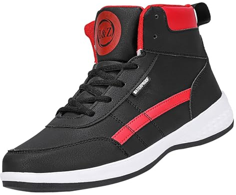 Mens High Top Sneakers, Trainers Men Lightweight Lace Up Ankle Boots Stylish Trainers with Non Slip Sole Casual Walking Running Sneaker Comfortable Outdoor Sport Shoes Versatile Footwear Red