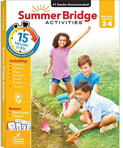 Summer Bridge Activities 3rd to 4th Grade Workbook, Activity Book with Math, Reading Comprehension, Science, Fitness, Social Studies, Writing Practice, and Flash Cards (Volume 5)