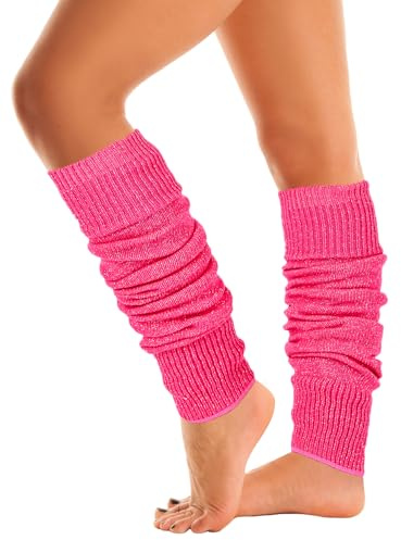 Mysocks Warme Stulpen Damen mit Wolle für Winter Flexibel Weich Beinstulpen Damen, Beinwärmer Kniestrümpfe wenn es Kalt ist, Neonrosa, gesprenkelter Glitzer